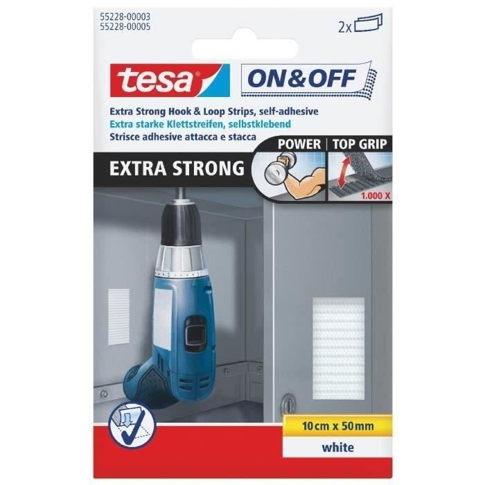 TESA Bandelettes extra fortes 0,1 m x 50 mm - Blanc - 2 pièces