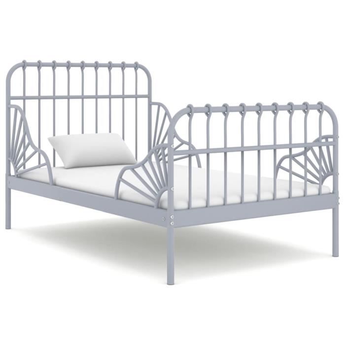 Cadre de lit extensible - TMISHION - Gris Métal - 80x130/200 cm - A lattes - Contemporain