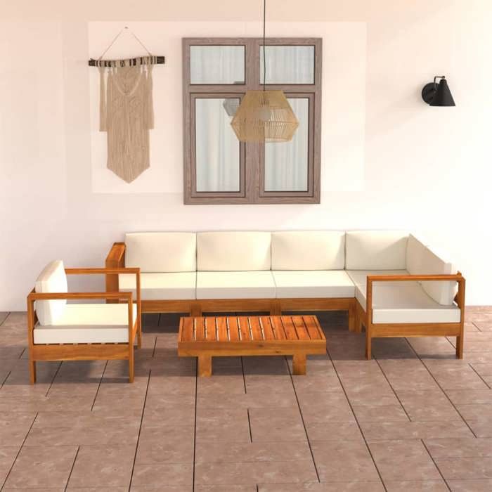 vidaXL Salon de jardin 7 pièces avec coussins 100 x 60 cm Bois dacacia 3057934