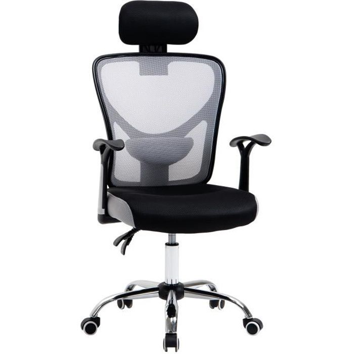 Vinsetto Fauteuil de bureau manager grand confort chaise pivotante dossier inclinable hauteur assise tétière réglables tissu maille