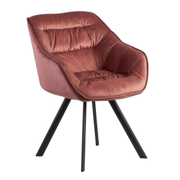chaise de salle à manger en velours rose - wohnling - avec accoudoirs - style vintage