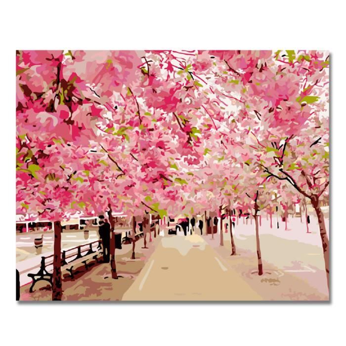 Peinture à Lhuile Par Numéro Kit 40x50cm Sans Cadre Matériel Toilelin Paysage De Fleurs Rose