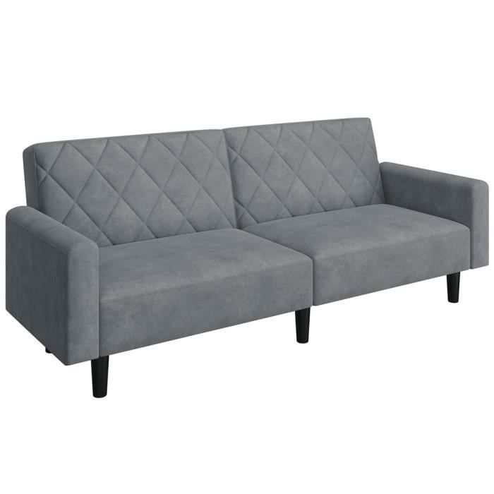 Canapé‑lit Velours 3 places YAHEETECH convertible dossier réglable gris foncé