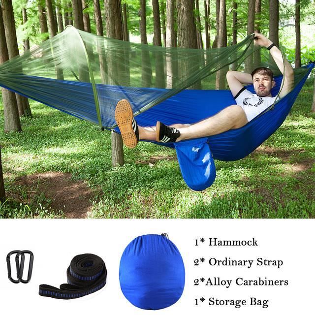 Hamac En Coton Avec Moustiquaire Et Kit De Sangles D'Arbre, Hamac En