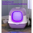 Bac à Litière pour Chat Fermée - Maison de Toilette Chat Anti Odeur Stérilisation Aux UV avec 2 Gamelles et Pelle, Violet 38x52x37cm-1