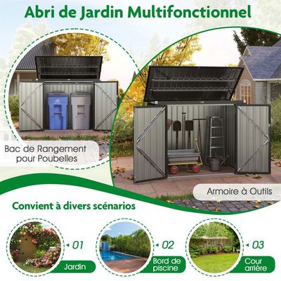 Abri De Jardin Métal Galvanisé 1 M² – Capacité 1,6 M³ – Porte Verrouillable – Montage Par Emboîtement – Pour Vélos, Poubelles, Outils – Gris - 8