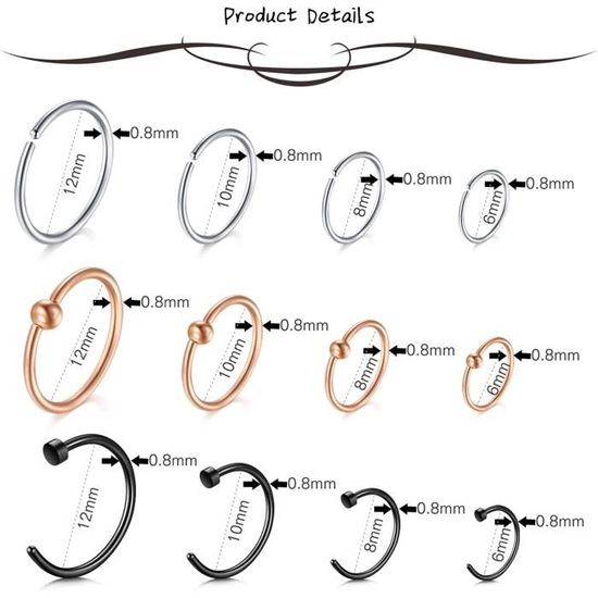 4 Anneaux De Nez En Acier Inoxydable 20G Avec CZ - Studs Forme L Et Spirale Pour Femme/Homme