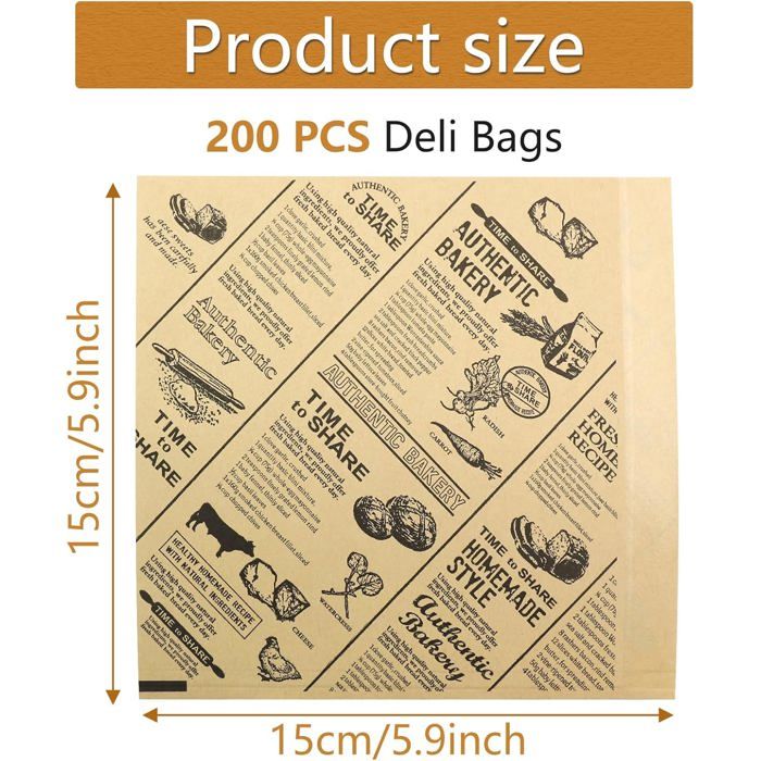 200 Feuilles Papier Emballage Alimentaire 15x15 Cm - Résistant Huile Et Eau, Pour Burgers, Frites, Sandwichs