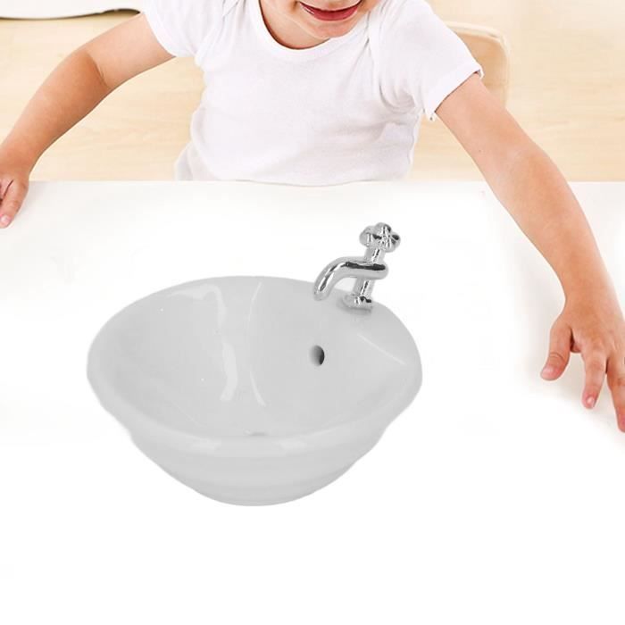 Generic Ensemble de Salle de Bain pour Maison de Poupée, Mini Table de Lavabo Blanche, Accessoires Réalistes pour Maison de Poupée 1:12, Jouet éducatif