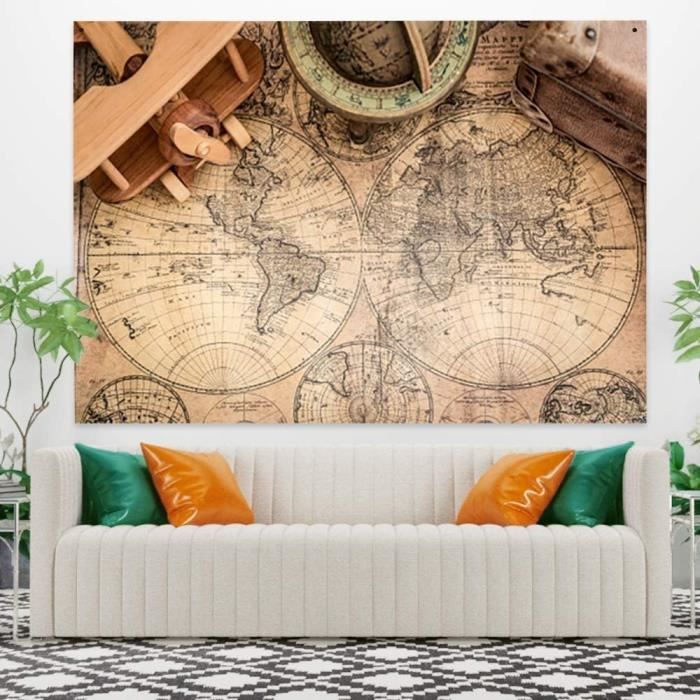 NYMB Tapisserie Murale Ancienne Carte Du Monde, Carte Nautique Vintage, Art Mural, Style Nostalgique, Atlas Historique, Design Vintage, Large Suspension Murale Pour Chambre à Coucher, Salon, Dortoir