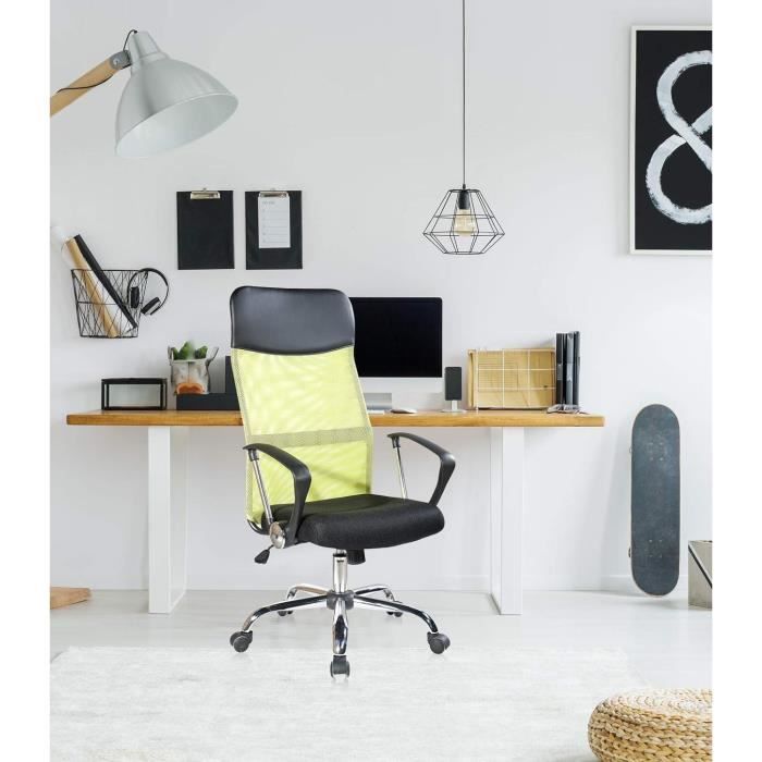 Siège de bureau contemporain ergonomique vert et noir avec roulettes