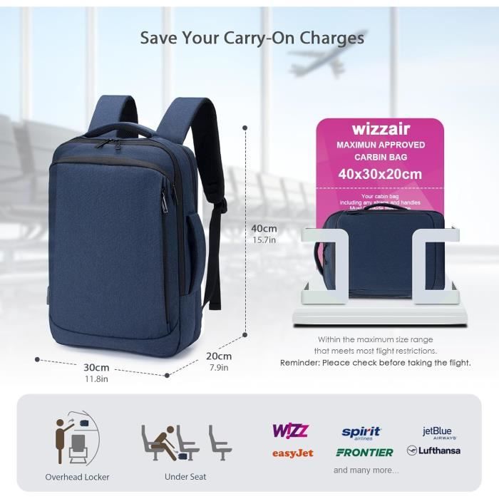 Bagage Cabine 40X30X20 Wizzair Volotea Sac De Cabine Sac A Dos Voyage Avec Port Usb Sacoche
