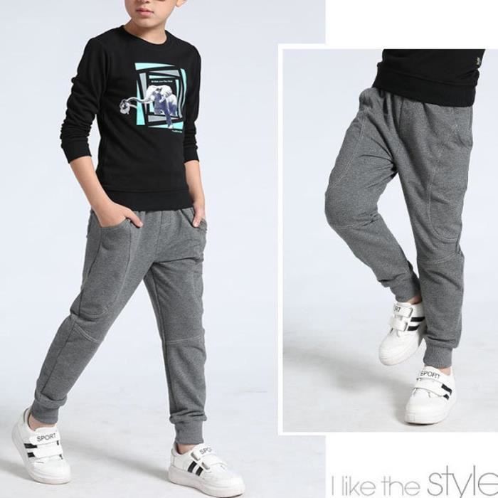 Pantalon de Jogging Sport Enfant Garcon Taille Elastique Couleur Gris