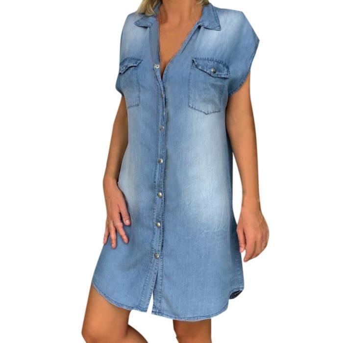 Robe Robe en jean sans manches vetement en jean Sexy robe droite droite decollete en v vetements d ete 2020 Type A
