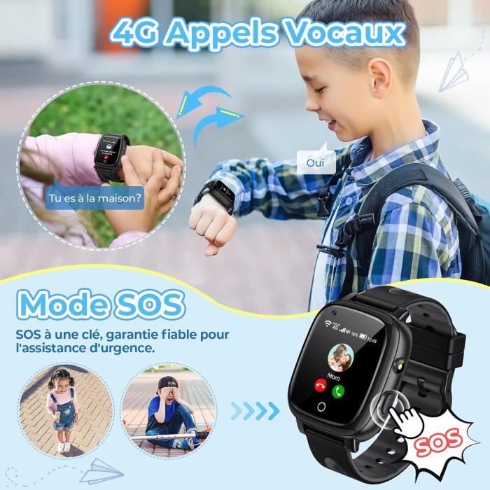 Montre Connectée Enfant 4G GPS – Appels Vidéo, SOS, Mode Classe, Podomètre, Pour 5-12 Ans, Couleur Violette