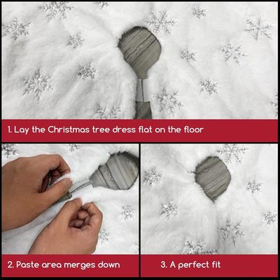 Jupe De Sapin De Noël Blanche 90 Cm - Peluche Douce à Double Couche, Motif Flocons Argentés - Décoration Fêtes