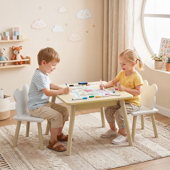 Ensemble Table Et Chaise Enfant Avec Porte-livres - Motifs Ours - Pour Chambre, Salon Ou Salle De Classe 3-8 Ans