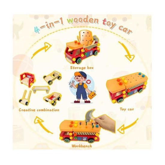 Konoz Etabli Enfant 62 Pièces – Camion à Monter, Outils, 9 Couleurs De Vis, Montessori, Dès 3 Ans