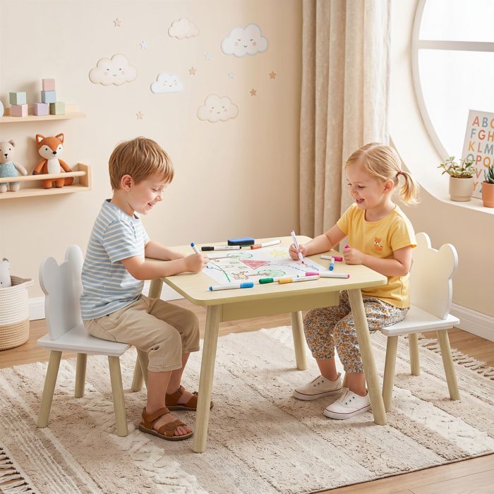 Brolteja Ensemble Table Et Chaises Enfants Montessori Bois - Table Jeu Avec Rangement, Idéal Lecture Jeu Repas