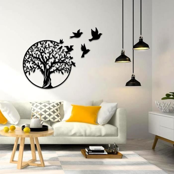 Décoration Murale Arbre De Vie En Métal Noir - 30x30 Cm, Design Ajouré, Pour Intérieur Et Extérieur