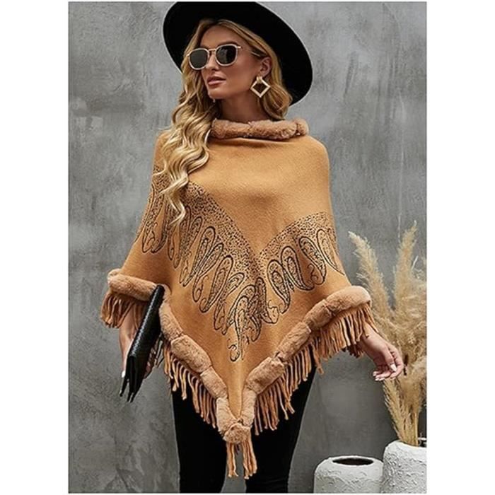 Poncho Femme Hiver Réversible - Châle élégant, Cape Chaud Ethnique | Pour Sorties, Voyage, Décontracté