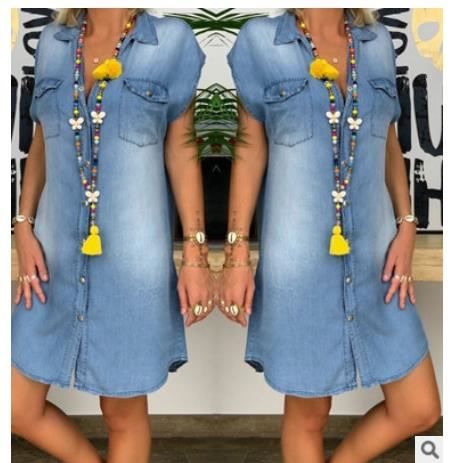 Robe Robe en jean sans manches vetement en jean Sexy robe droite droite decollete en v vetements d ete 2020 Type A