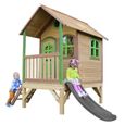Maison Enfant avec Toboggan AXI Tom Gris | Aire de Jeux Extérieur en Marron & Vert | Cabane de Jeu en Bois FSC-3