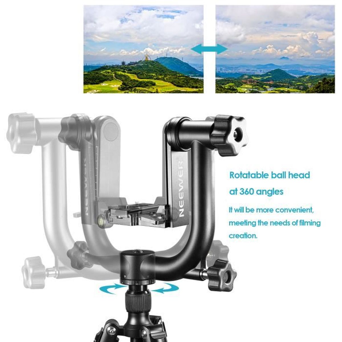 Neewer Professionnel Robuste M/étal 360 Degr/és Panoramique Cardan T/ête de Tr/épied avec Arca-Swiss Standard 1//4 Plateau Rapide et Niveau /à Bulle pour Appareils SLR Num/érique Jusqu/à 30lbs//13,6kg