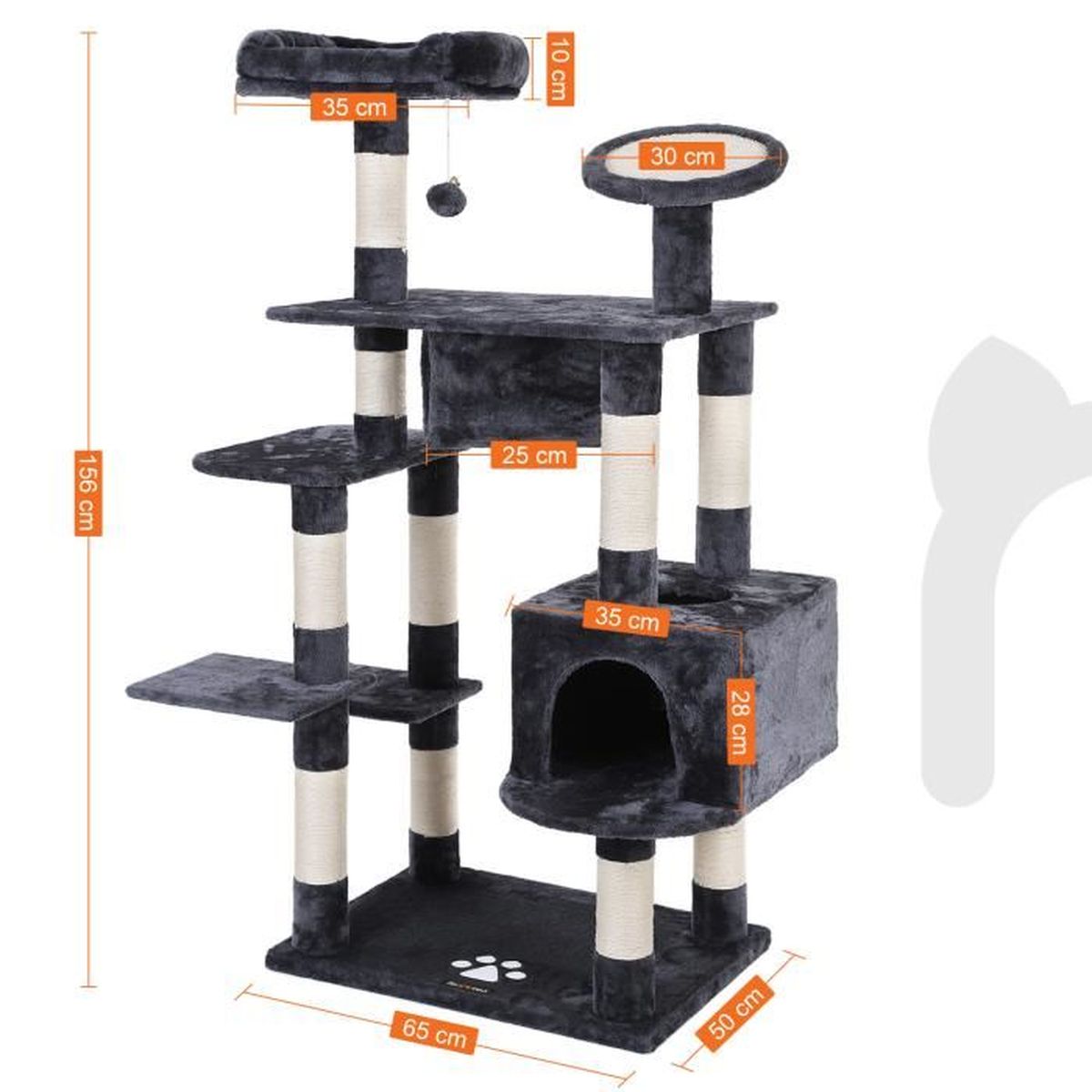 Songmics Arbre A Chat 90 X 60 X 156 Cm Corde En Sisal Niche Jouet Plateforme Aiguiser Les Griffes Solide Pour Grand Chat Pct65g Cdiscount Animalerie