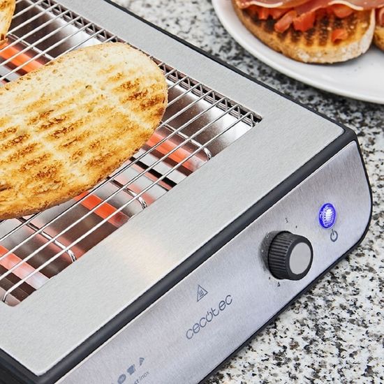 Grille-pain Cécotec Niceslice Grille-Pain Horizontal Cecotec NiceSlice - 1000W 3 Résistances Quartz - 6 Niveaux Cuisson - Acier Inoxydable Grille Pain Horizontal