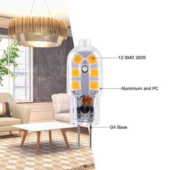 Elinkume 5 Pack Ampoules G4 Led Ac Dc 12v 2w Led Equivalent 20w Ampoule A Halogene Ampoules De Hotte Blanc Chaud 3000k Ampoules Ampoules Led