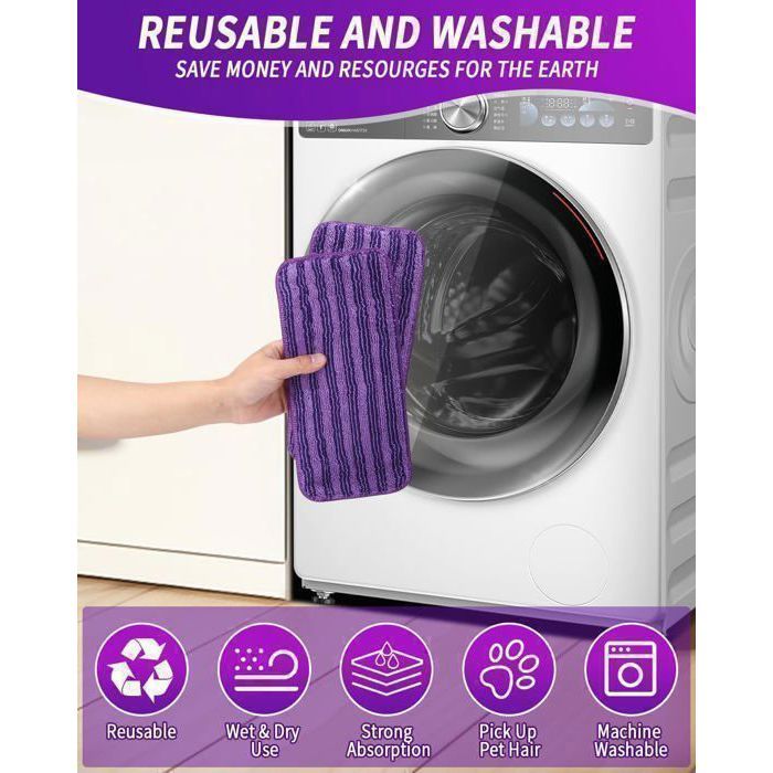 6 Packs Lingettes Reutilisable pour Swiffer WetJet 30x14cm,Mop Pads Microfibrespour frotter sols secs/humides,viol