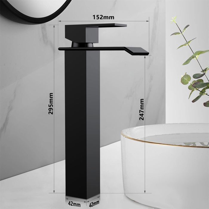 Robinet De Lavabo Cascade En Acier Inoxydable 304 Noir - Mitigeur Monocommande Salle De Bain, Design Moderne, Anti-gouttes
