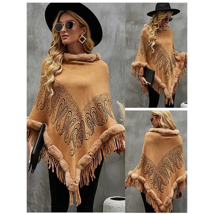 Poncho Cape Femme Hiver - Cardigan Ouvert Avec Franges Style Bohème