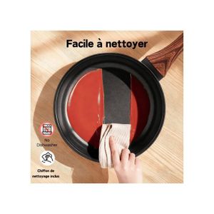 KASANOVA Poêle Black Stone 22 Cm - Antiadhésive Induction - Design Noir Élégant Avec Manche Effet Bois