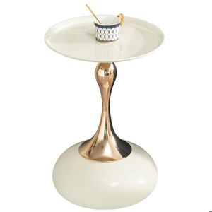 Table D’Appoint Ronde Métal Doré AOJEZOR – Petite Table Chevet Salon, Balcon, Chambre – Design Moderne Minimaliste