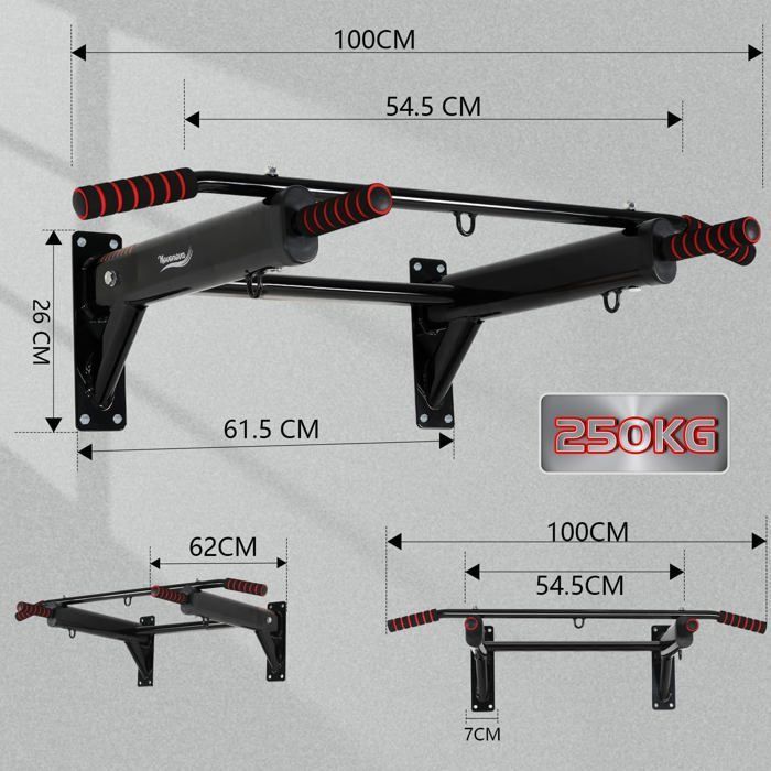 Barre De Traction Navaris En Inox – Fixation Murale, 150 Kg Max, Pour Muscu à La Maison