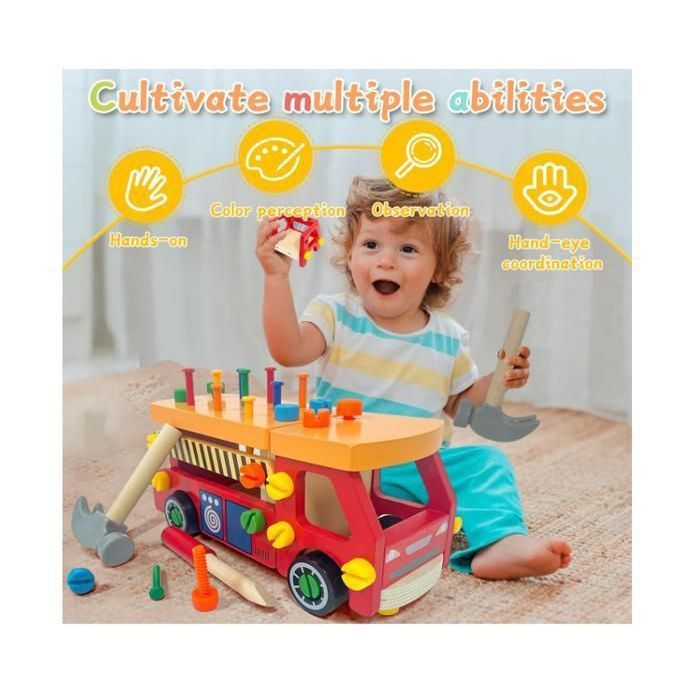 Établi Bricolage Enfant En Bois – Jouet Éducatif Outils + Accessoires – 3 à 6 Ans – Cadeau Top !