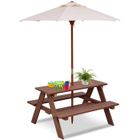 DREAMADE Table de Pique-Nique en Bois pour Enfants avec 2 Bancs, Parasol Amovible, Table d’Activités pour Jardin Terrasse Patio