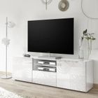 TOUSMESMEUBLES Meuble TV 2 portes 1 tiroir Laqué Blanc brillant - BARI - L 181 x l 42 x H 57