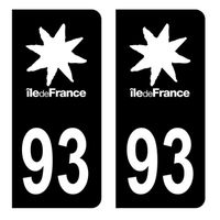 Autocollants Stickers plaque immatriculation voiture auto département 93 Seine-Saint-Denis Logo Région Ile-de-France Full Noir