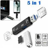 USB 3.0 TYPE C MICRO USB TF LECTEUR CARTE MEMOIRE OTG UNIVERSEL 5 EN 1  NOIR