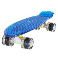 Skateboard  Rétro Cruiser avec planche bleue transparente de 56 cm - Roulements ABEC-7 - Roues noires transparentes de 59 mm à DEL