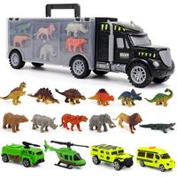 Dinosaure Jouet Voiture Enfant Garcon Fille 3 4 5 6 Ans Camion Transporteur avec Mini Figurine Dinosaures et Animaux Jouet
