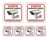 Autocollant Videosurveillance Alarme maison x6 : 100x100mm (x2) + 50x50mm (x4) - Plastification Anti UV - garantie 5 ans - SCRB