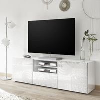 Meuble TV 2 portes 1 tiroir Laqué Blanc brillant - BARI - L 181 x l 42 x H 57