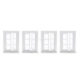 MAISON POUPÉE 4pcs Fenêtre Porte en Bois Miniature Décor de Meubles pour 1/12 Maison de Poupées - Blanc