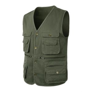 Gilet de Pêche Hommes INSFITY - Multi-poches Veste Boutons Militaire