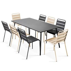 Ensemble table et chaise de jardin Ensemble table de jardin et 8 chaises en métal gris et ivoire