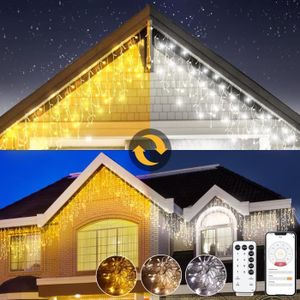 GUIRLANDE D'EXTÉRIEUR Guirlande Lumineuse Extérieure LED - TRAHOO - Décoration Noël Blanc Chaud et Froid - 8 Modes d'Éclairage